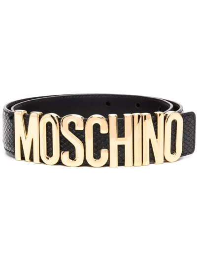 Moschino Logo-plaque Buckle Bracelet In Black