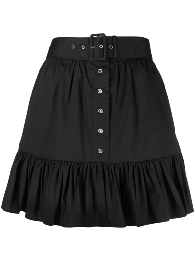 Michael Michael Kors Belted Gathered Organic Cotton-blend Poplin Mini Skirt In Black