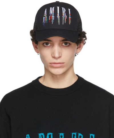 Amiri Paint Drip Embroidered Logo Trucker Hat In Black