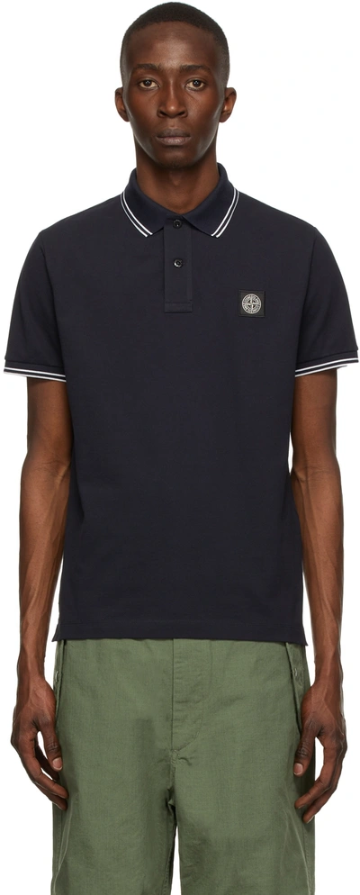 Stone Island Striped Trim Polo Shirt In Blue