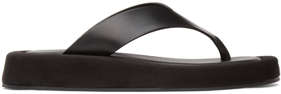 The Row Ginza Leather Platform Flip Flops In Black