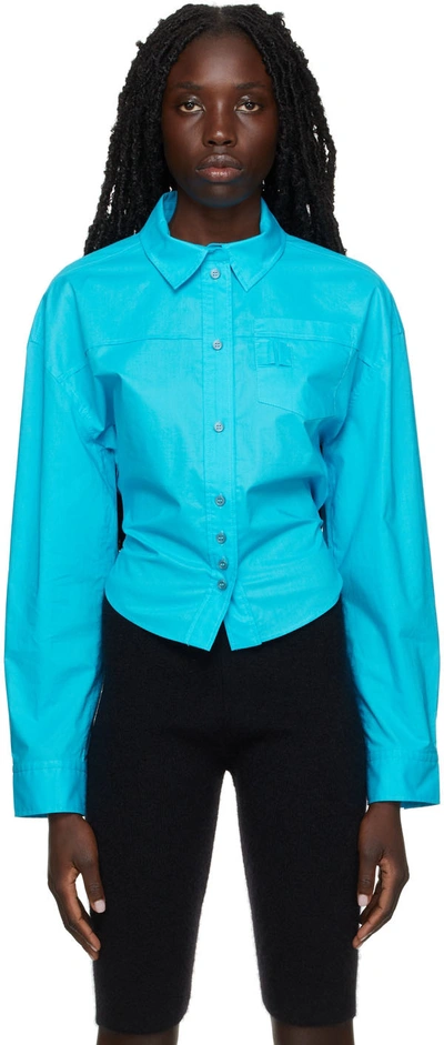 Jacquemus La Chemise Open-back Cotton-poplin Shirt In Azzurro