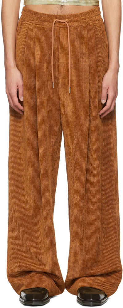 Eckhaus Latta Pebble Ribbed Wide-leg Trousers In Brown