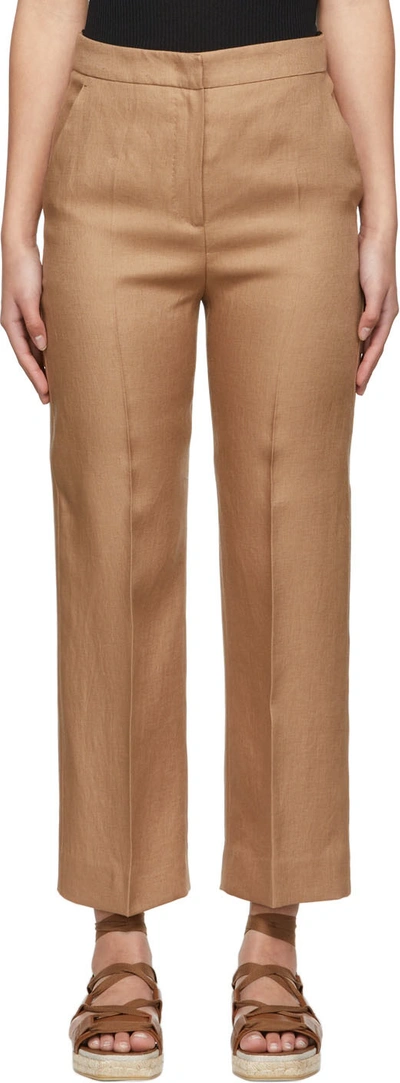Max Mara Camice Straight-leg Linen Trousers In Camel