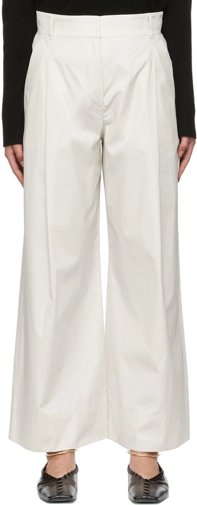 S Max Mara Maremma Cotton Blend Wide Pleated Pants In 032 Ecru