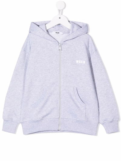 Msgm Kids' Logo-print Zipped Hoodie In Grey