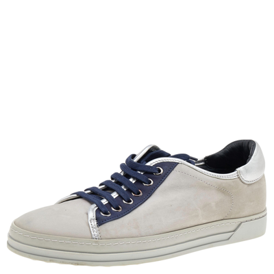 Pre-owned Tod's Grey/blue Leather And Suede Low Top Trainers Size 38