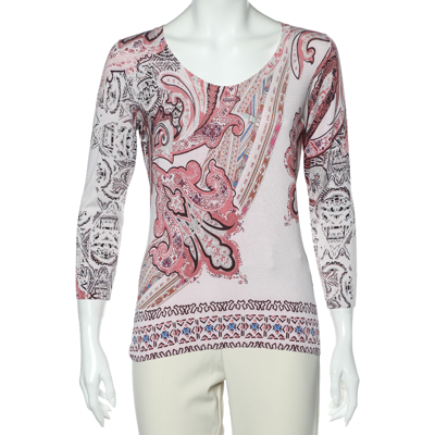 Pre-owned Etro Pink Paisley Printed Silk Knit Sweater L