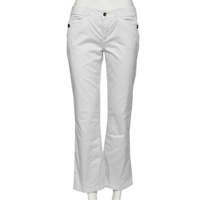 Pre-owned Emporio Armani White Cotton Regular Fit Trousers M