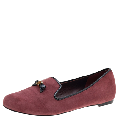 Pre-owned Tory Burch Burgundy Suede Smoking Slippers Size 38.5