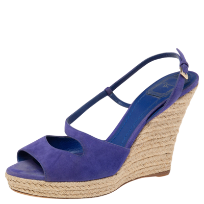 Pre-owned Dior Blue Suede Espadrille Platform Wedge Open Toe Ankle Strap Sandals Size 41