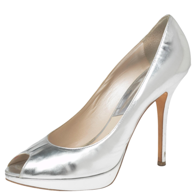 Pre-owned Dior Peep Toe Pumps Size 40.5 In Silver