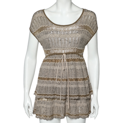 Pre-owned Kenzo Beige Wool & Mohair Tiered Mini Dress S