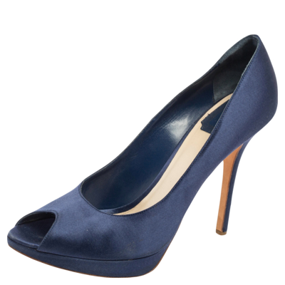 Pre-owned Dior Peep Toe Platform Pumps Size 40.5 In Blue