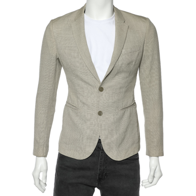 Pre-owned Emporio Armani Beige Textured Wool Button Front Blazer S