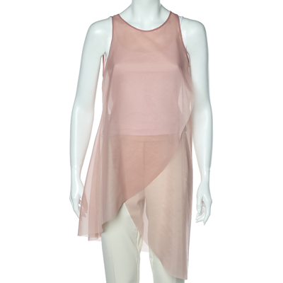 Pre-owned Emporio Armani Pink Taffeta Sheer Sleeveless Top M