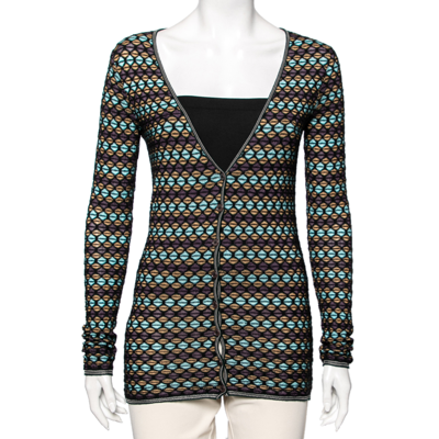 Pre-owned M Missoni Multicolor Patterned Knit Long Sleeve Cardigan S