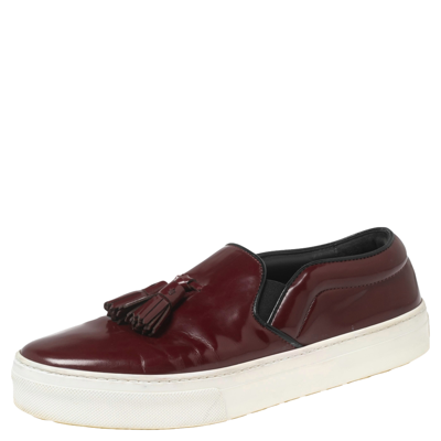 Pre-owned Celine Burgundy Leather Tassel Slip On Sneakers Size 37.5