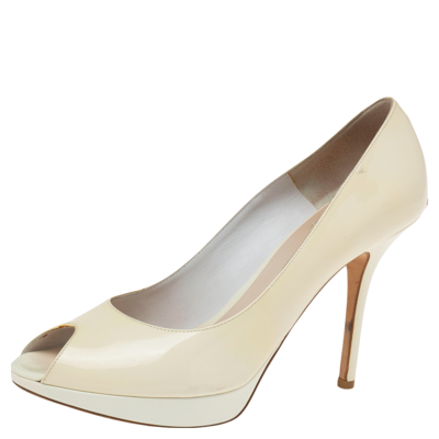 Pre-owned Dior Peep Toe Platform Pumps Size 40.5 In Beige