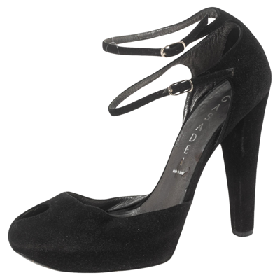 Pre-owned Casadei Black Suede Peep-toe Ankle Strap Platform Sandals Size 35