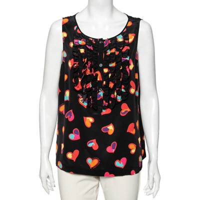 Pre-owned Boutique Moschino Black Heart Print Silk Top L
