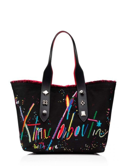 Christian Louboutin Frangibus Medium Leather-trimmed Embroidered Canvas Tote In Black
