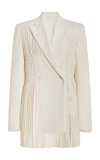Jonathan Simkhai ‘lizzie' Sartorial Pleated Double Breasted Crepe Blazer In Nougat