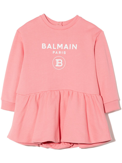 Balmain Babies' Kids Ruffled Sweatshirt Dress (6-36 Months) In 533 Pink