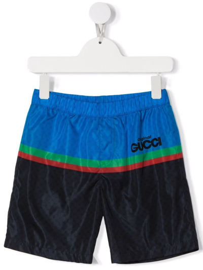 Gucci Kids' Gg-logo Print Swim Shorts In Blue