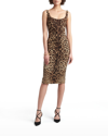 Dolce & Gabbana Mini Brown Dress With All-over Leo Print In Stretch Viscose Woman In Lghbrowprt