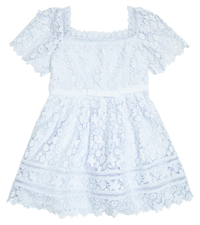 Self-portrait Kids' Floral Embroidered Mini Dress In Blue