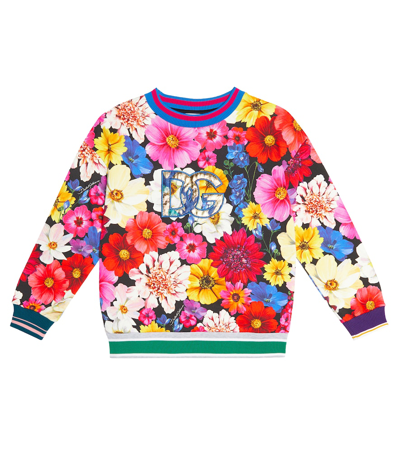 Dolce & Gabbana Kids' 花卉棉质运动衫 In Giardino Fdo.nero