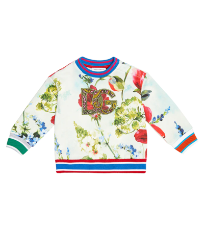 Dolce & Gabbana Baby Logo Floral Cotton Sweatshirt In Giard.pitt.fdo Azzur