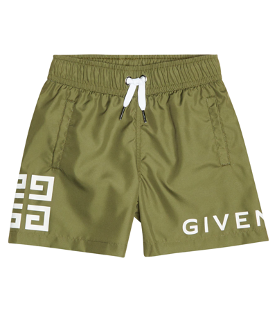 Givenchy Kids' Logo印花泳裤 In Green
