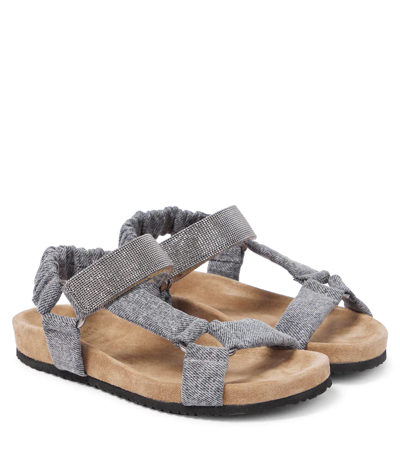 Brunello Cucinelli Kids' Monili Chain-embellished Flat Sandals In Grey