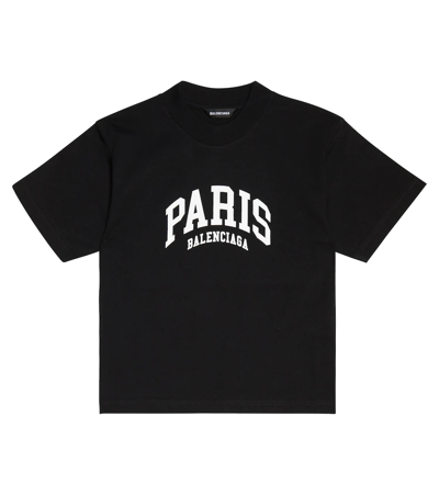 Balenciaga Kids' Paris 印花logot恤 In Black