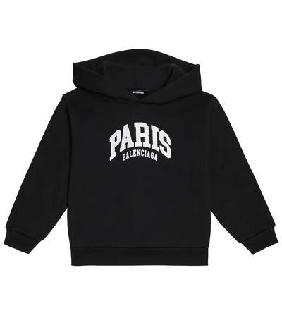 Balenciaga Kids' Paris Logo刺绣连帽衫 In Black