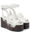 Alaïa 85mm Wooden-heel Wedge Sandals With Shiny Leather Straps And Studs In White