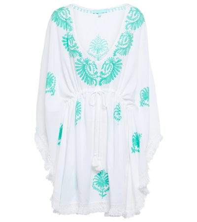 Melissa Odabash Irene Embroidered Kaftan In White Green