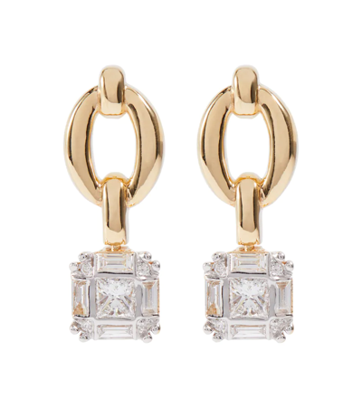 Nadine Aysoy Catena Illusion Assher 18kt Gold Earrings With Diamonds In Yg Diamond