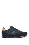 Hugo Boss Running-style Trainers In Mixed Materials With Raised Logo In Dark Blue