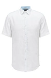 Hugo Boss Slim-fit Short-sleeved Shirt In Printed Organic Cotton In White