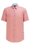 Hugo Boss Short-sleeved Slim-fit Shirt In Stretch Linen In Pink