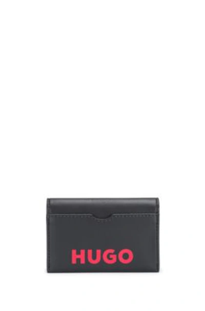 Hugo Folding Card Holder With Red Logo- Black Men's Wallets