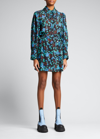 Ganni Printed Light Crepe Smock Mini Skirt In Meadow Azure Blue