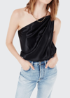 Cami Nyc The Darby One-shoulder Silk-charmeuse And Stretch-jersey Thong Bodysuit In Black