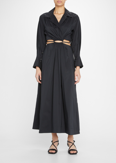 Jonathan Simkhai April Ring Cutout Maxi Shirtdress In Black