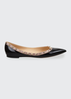 Valentino 10mm Rockstud Patent Leather Flats In Black/nude