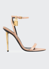 Tom Ford Pink Sandals With Metal Heel And Padlock In Leather Woman In Flesh