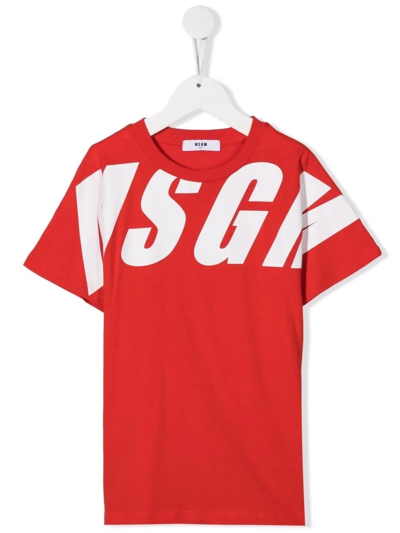 Msgm Kids' Maxi Logo-print T-shirt In Red